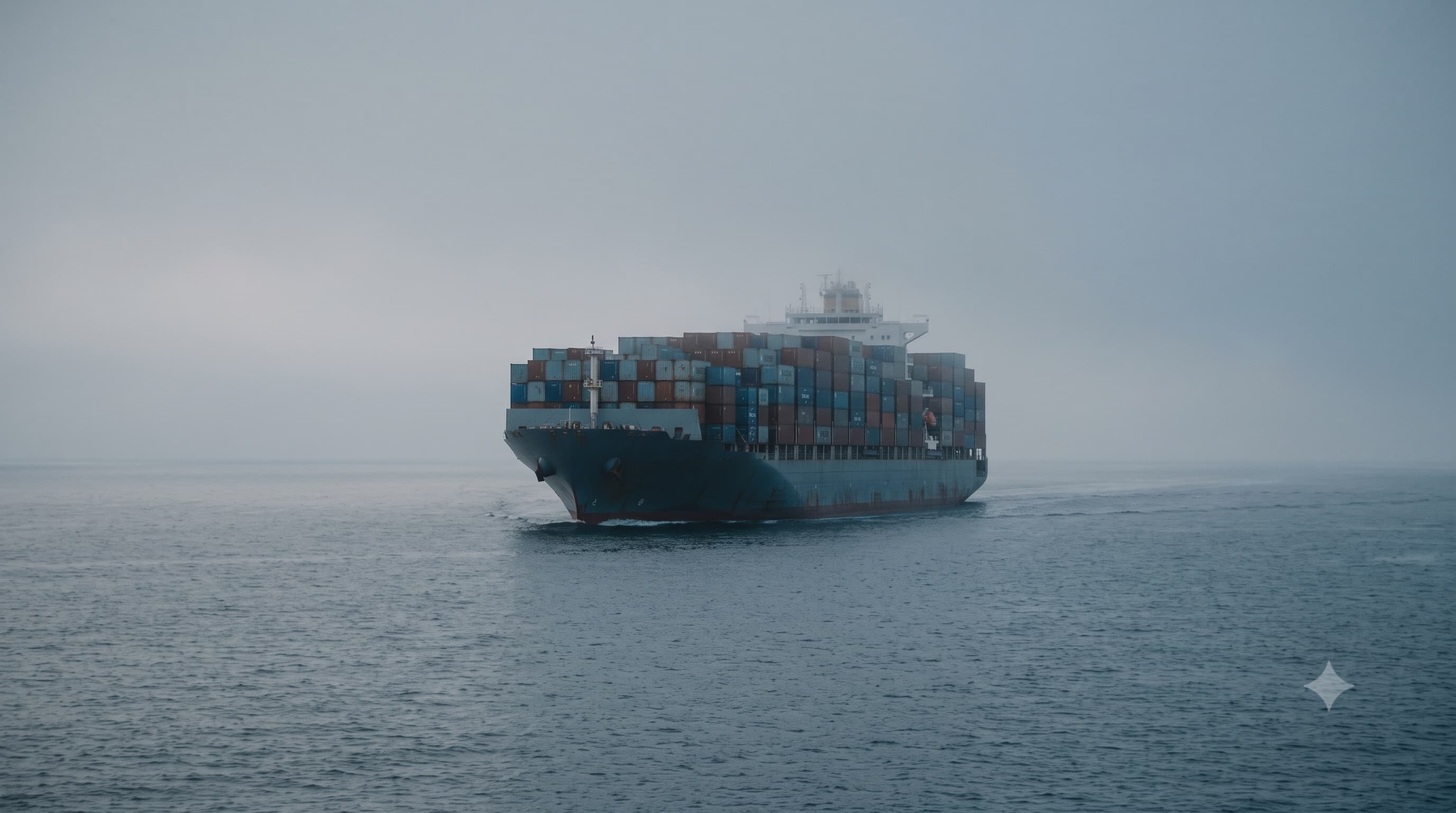 Container ship carrying commodity cargo across open sea