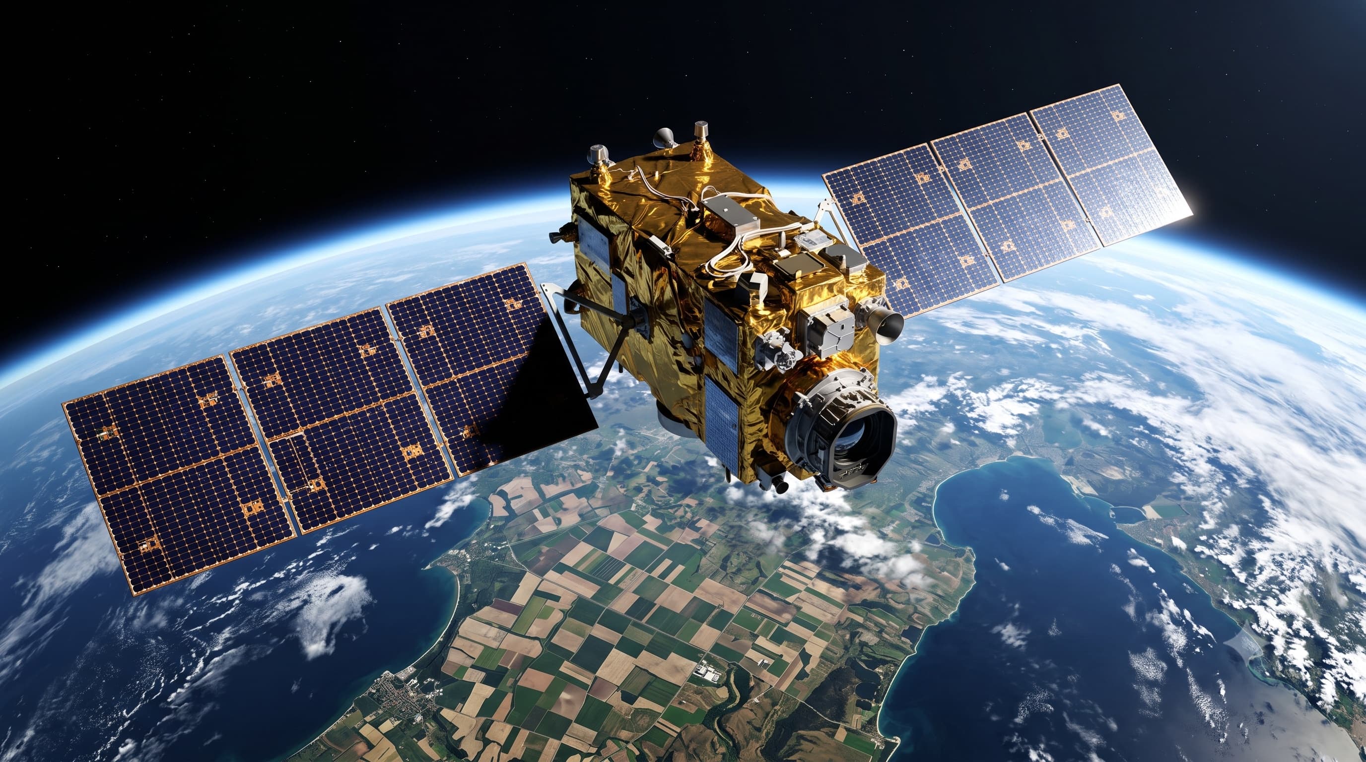 Earth-observation satellite tracking crops and weather from orbit